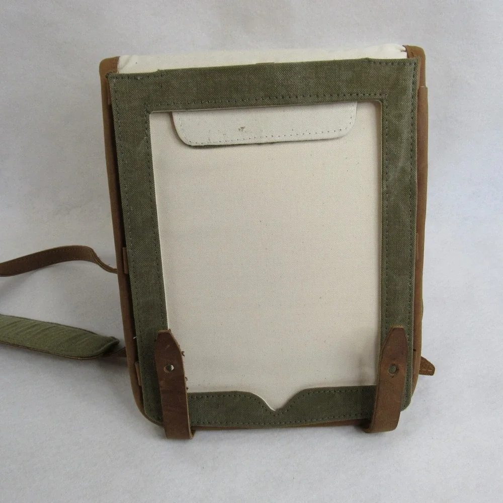 IPad Tablet Case Sleeve Temple Brown Oiled Leather WWII Canvas Shoulder Strap